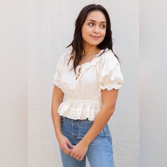 Cleobella Eliana Puff Sleeve Bohemian Top Ivory - Picture 5 of 13